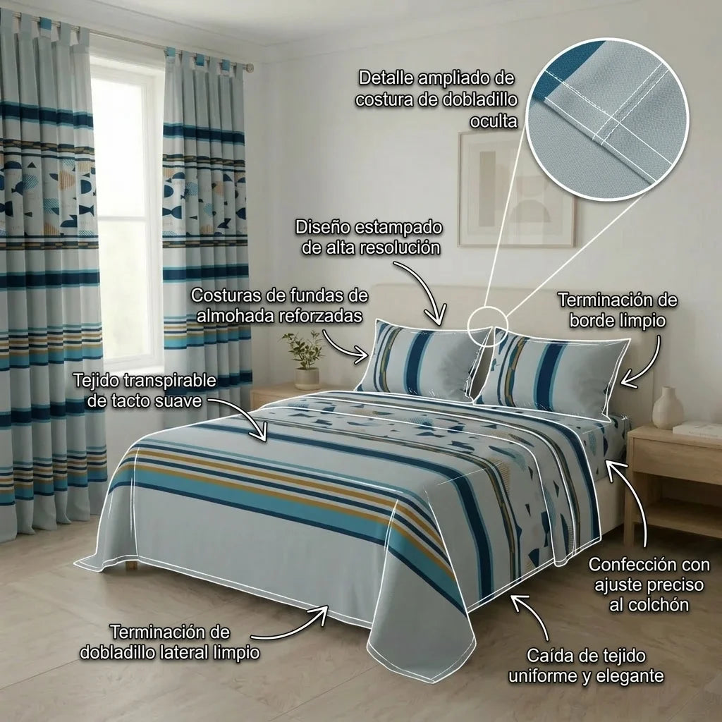Juego De Sábanas Con Cortinas Xtreme Blanco
