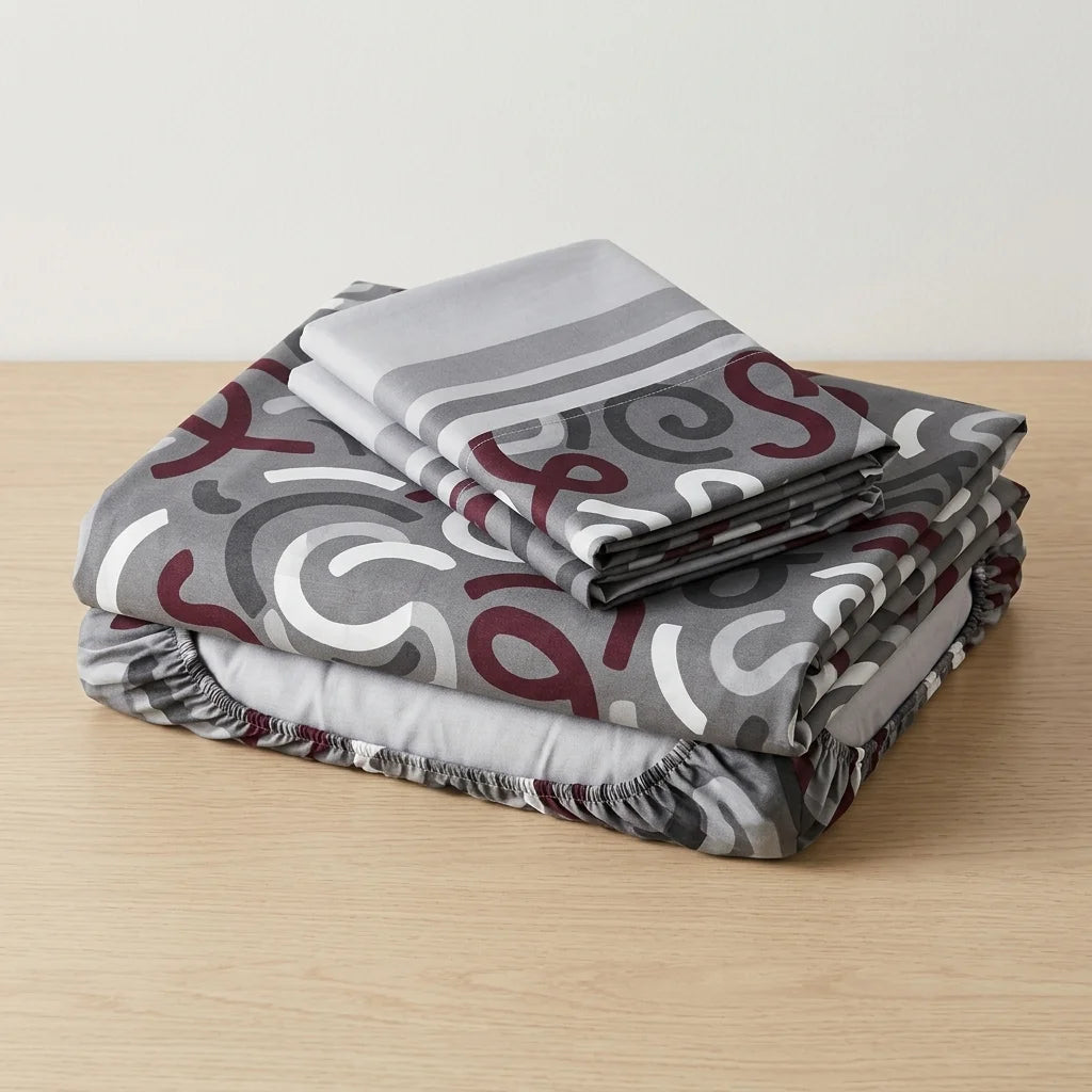 Juego De Sábanas Con Cortinas Neo Trazo Gris