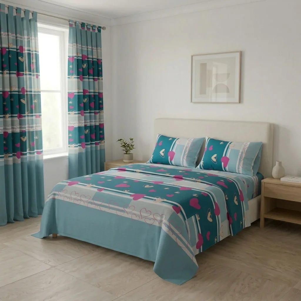 Juego De Sábanas Con Cortinas Corazones Del Mar