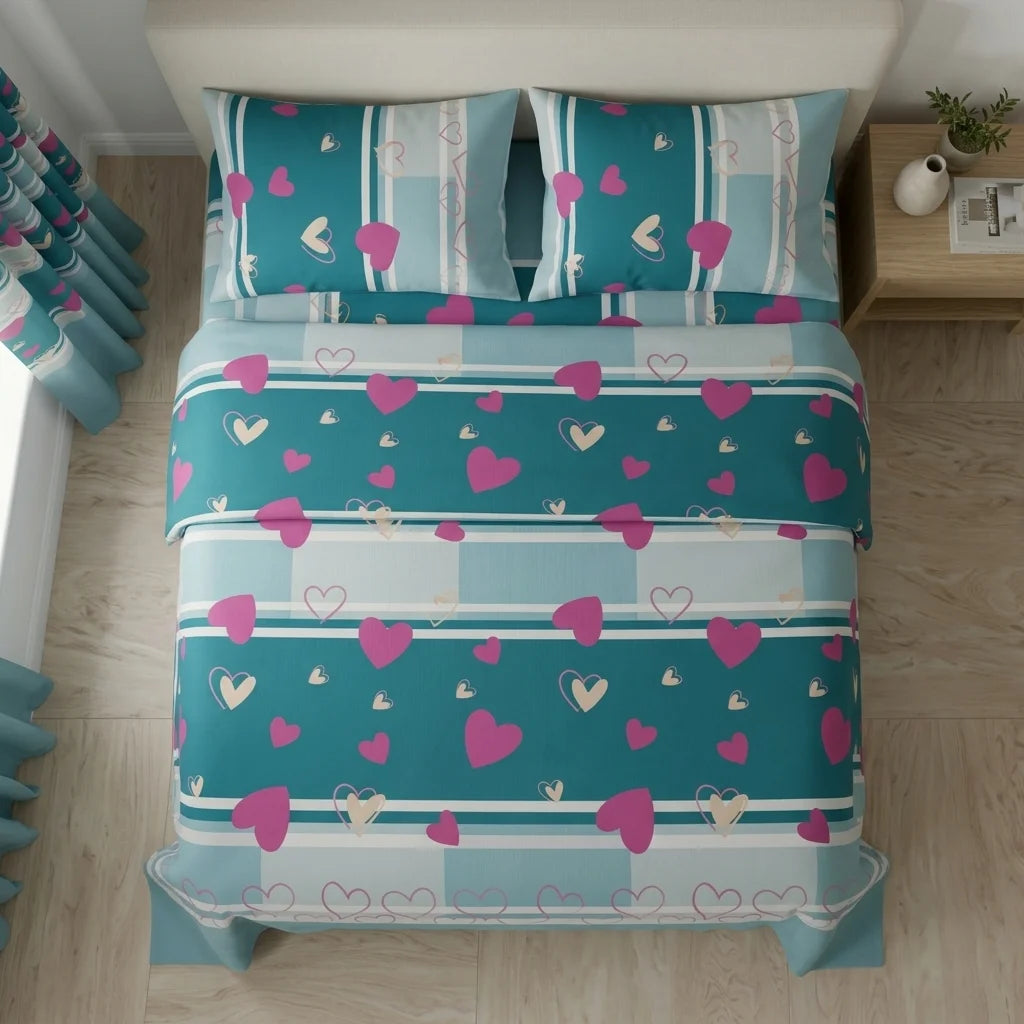Juego De Sábanas Con Cortinas Corazones Del Mar