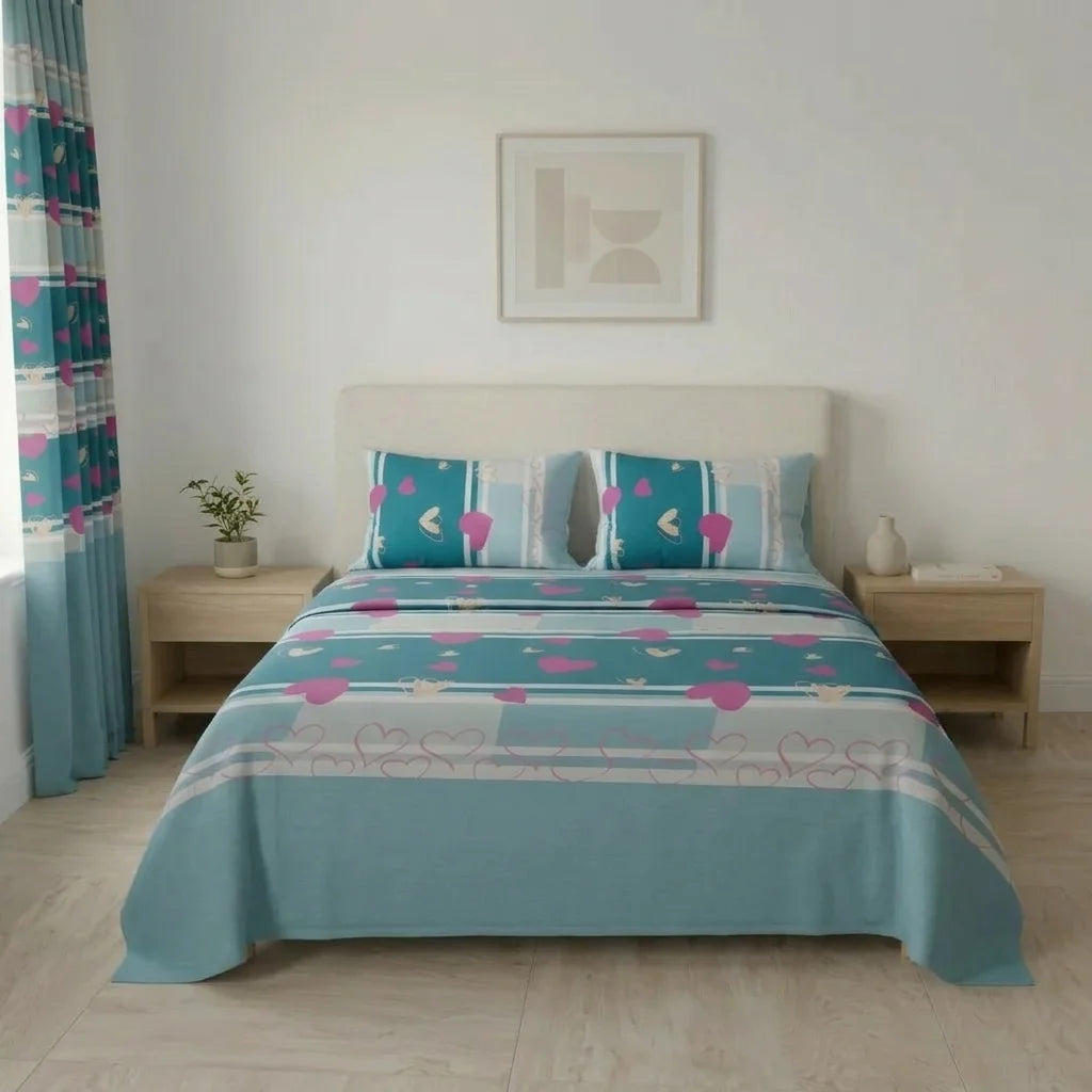 Juego De Sábanas Con Cortinas Corazones Del Mar