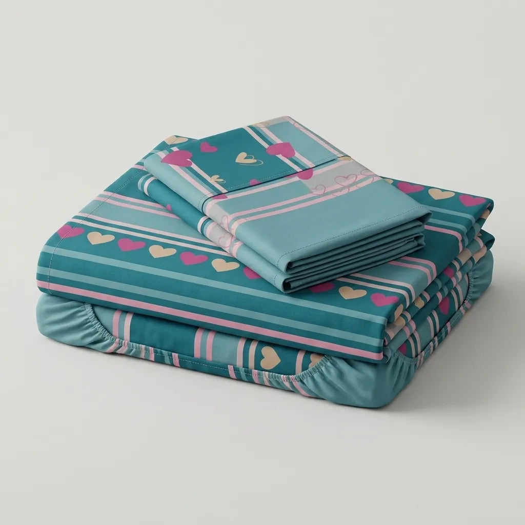 Juego De Sábanas Con Cortinas Corazones Del Mar