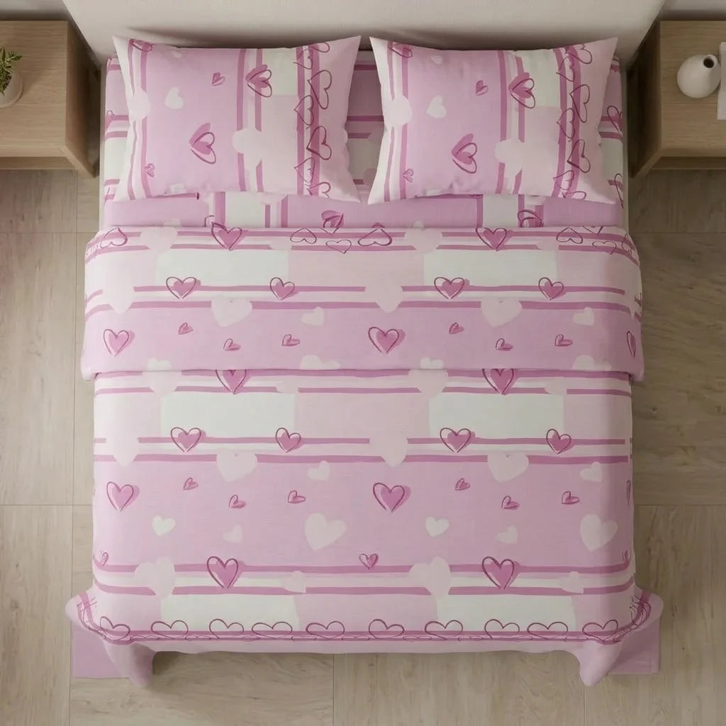 Juego De Sábanas Con Cortinas Corazones Del Mar Fucsia