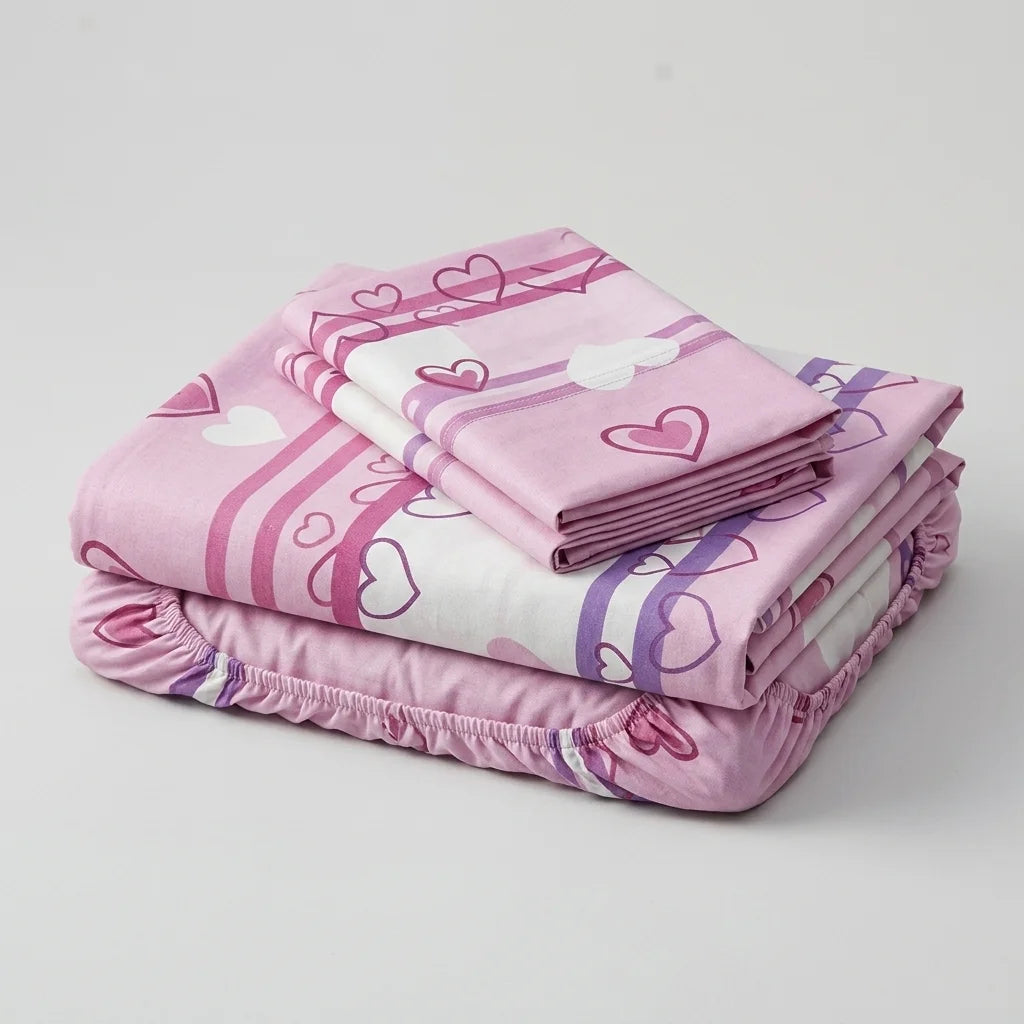 Juego De Sábanas Con Cortinas Corazones Del Mar Fucsia