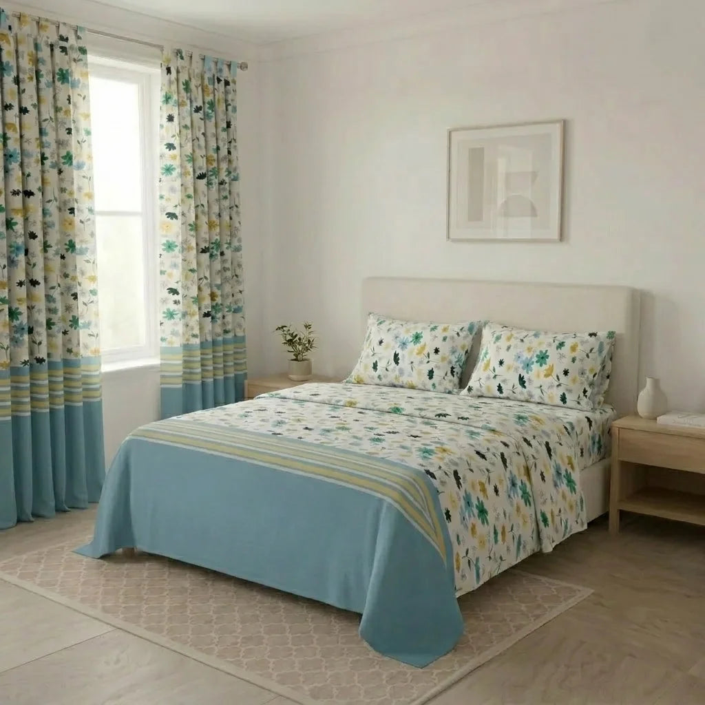 Juego De Sábanas Con Cortinas  Aroma De Flores