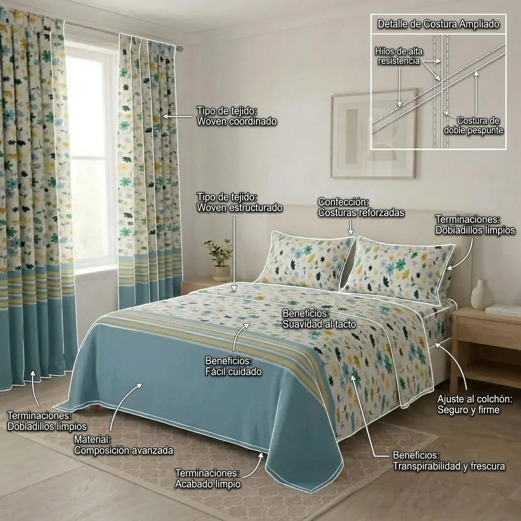 Juego De Sábanas Con Cortinas  Aroma De Flores