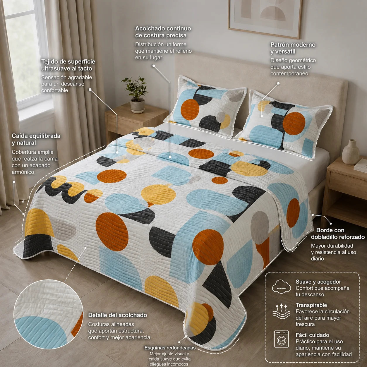 Cubrelecho Estampado Prensado Doble Faz Geo Balance