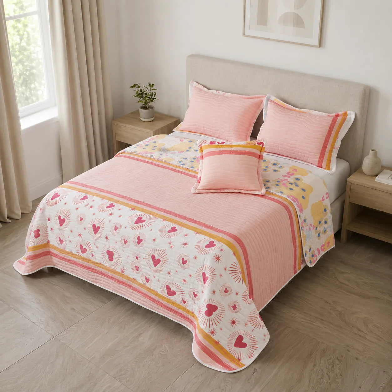Cubrelecho Estampado Prensado Doble Faz Love Essence