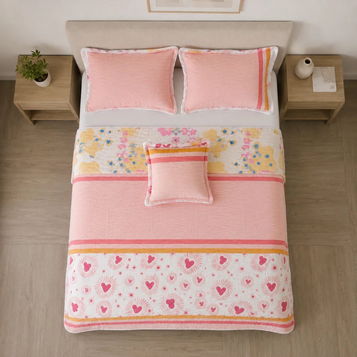Cubrelecho Estampado Prensado Doble Faz Love Essence