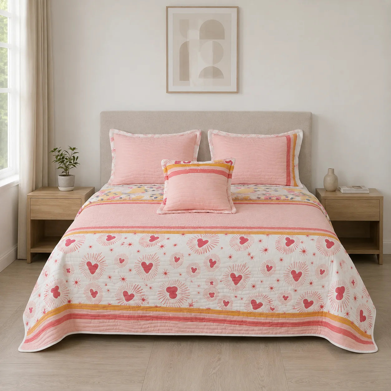 Cubrelecho Estampado Prensado Doble Faz Love Essence