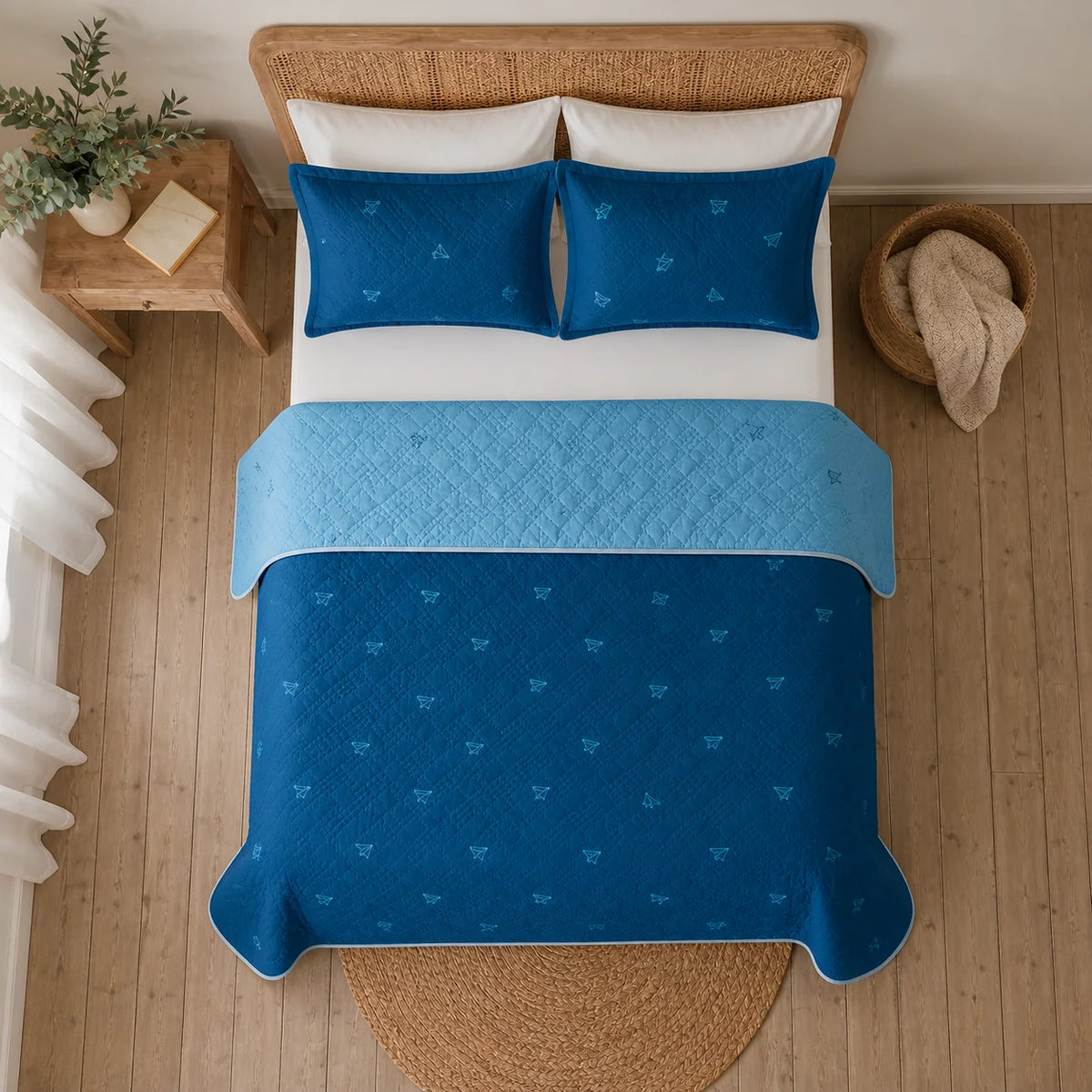 Cubrelecho Termosellado Doble Faz Cotton Sense Blue Origami