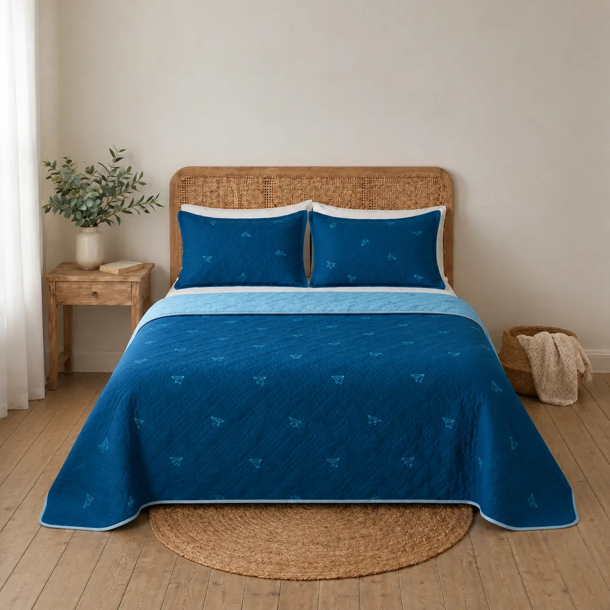 Cubrelecho Termosellado Doble Faz Cotton Sense Blue Origami