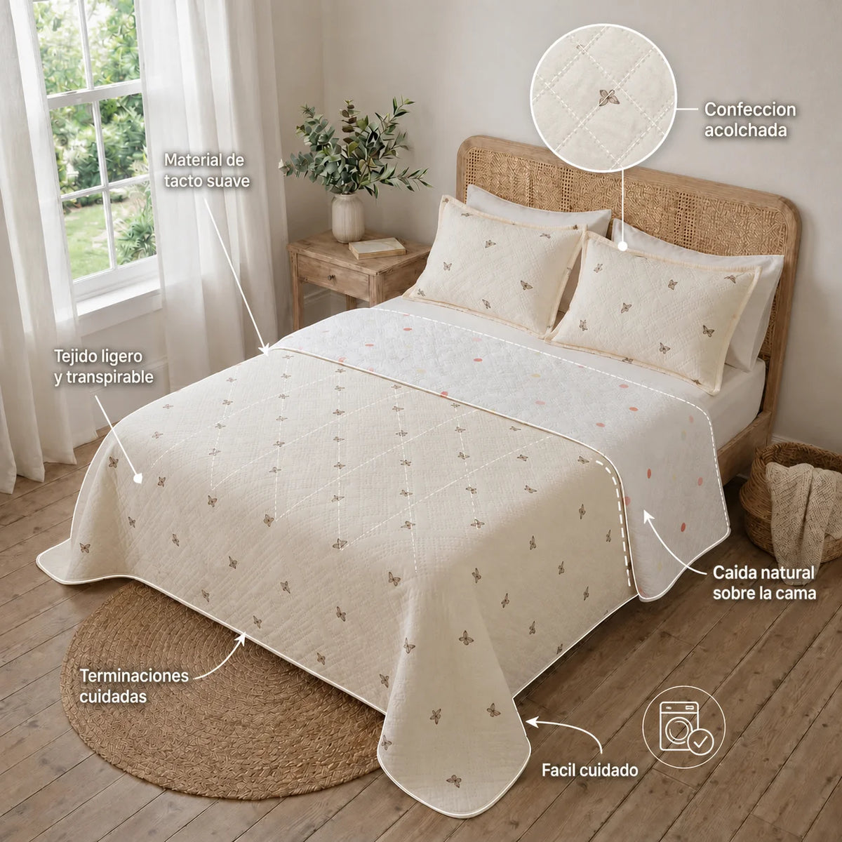 Cubrelecho Termosellado Doble Faz Cotton Sense Supreme Garden