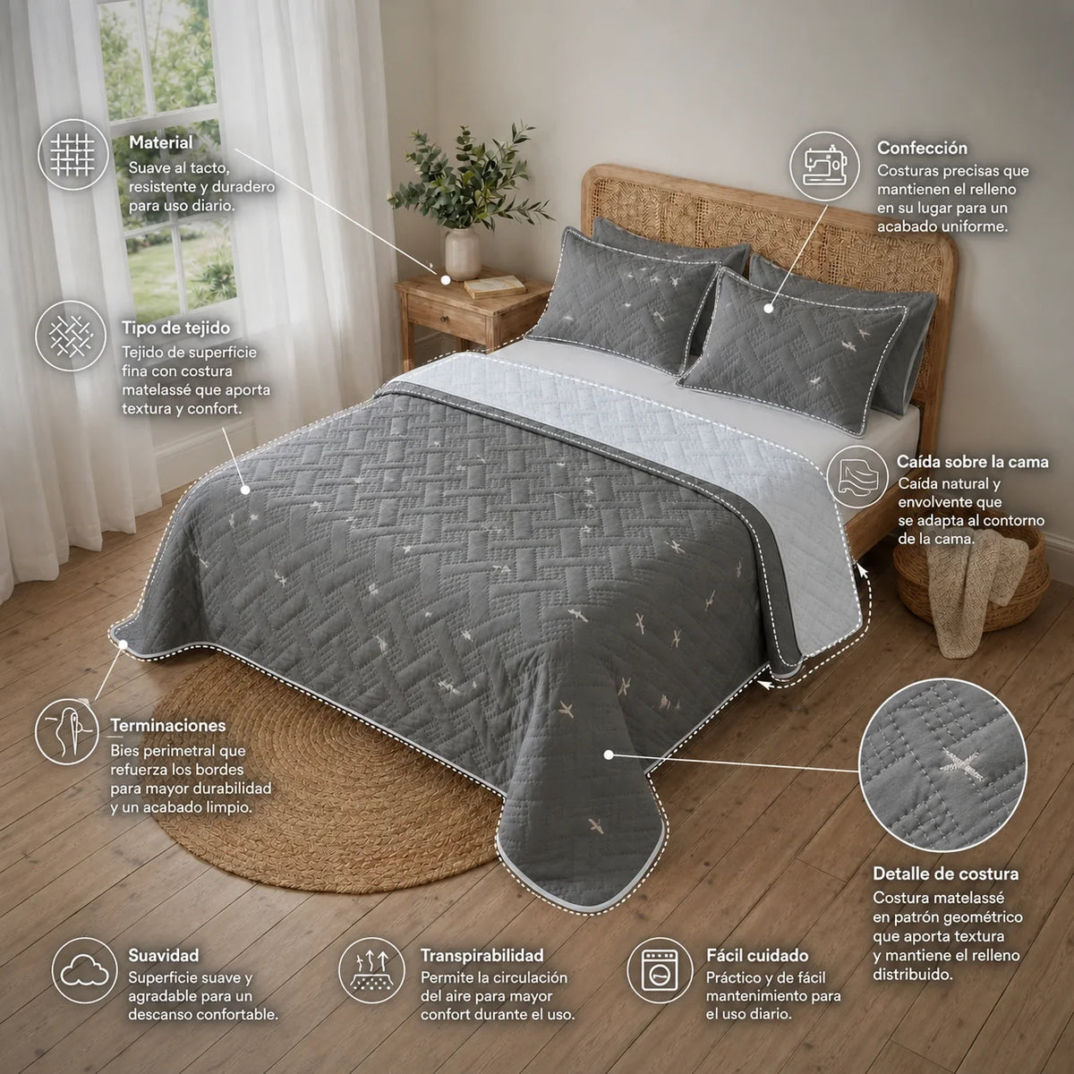 Cubrelecho Termosellado Doble Faz Cotton Sense  Ruta Del Mar