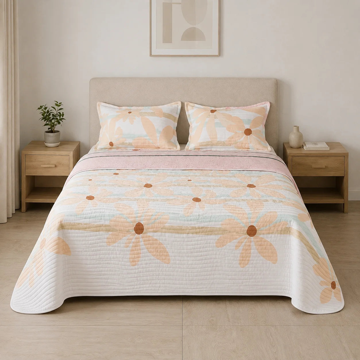 Cubrelecho Estampado Prensado Doble Faz Brote Vainilla