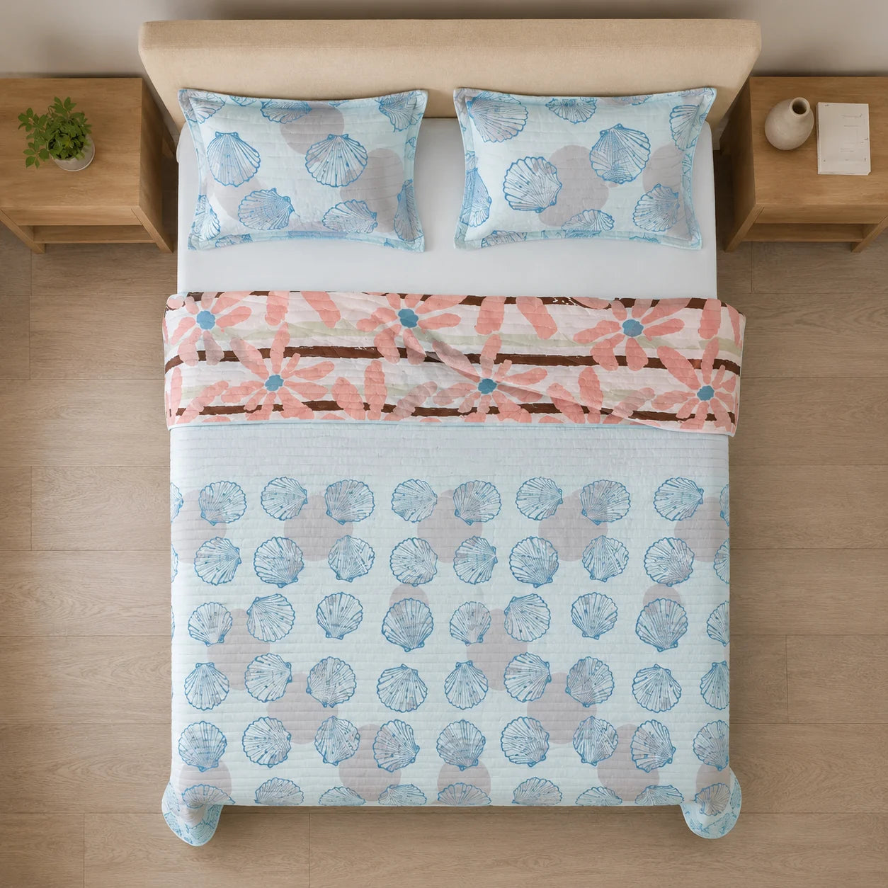 Cubrelecho Estampado Prensado Doble Faz Costa Aqua