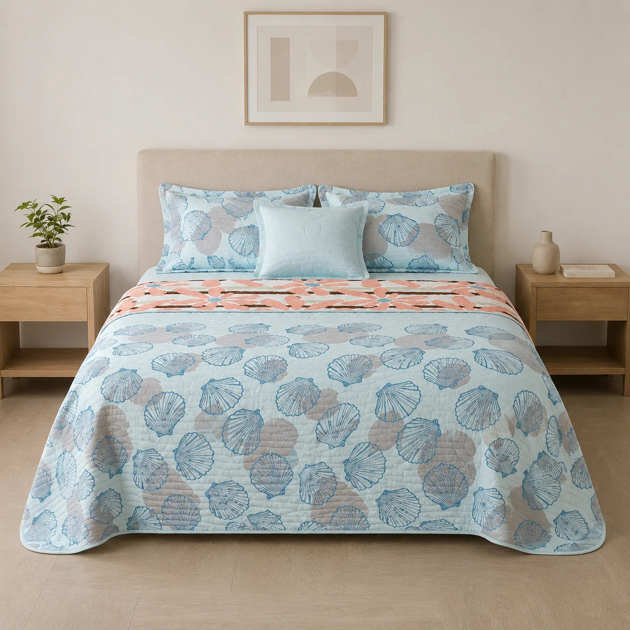 Cubrelecho Estampado Prensado Doble Faz Costa Aqua