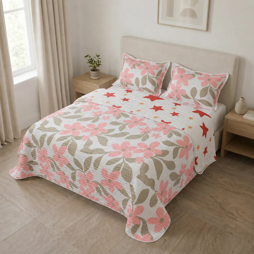 Cubrelecho Estampado Prensado Doble Faz  Starry Rose