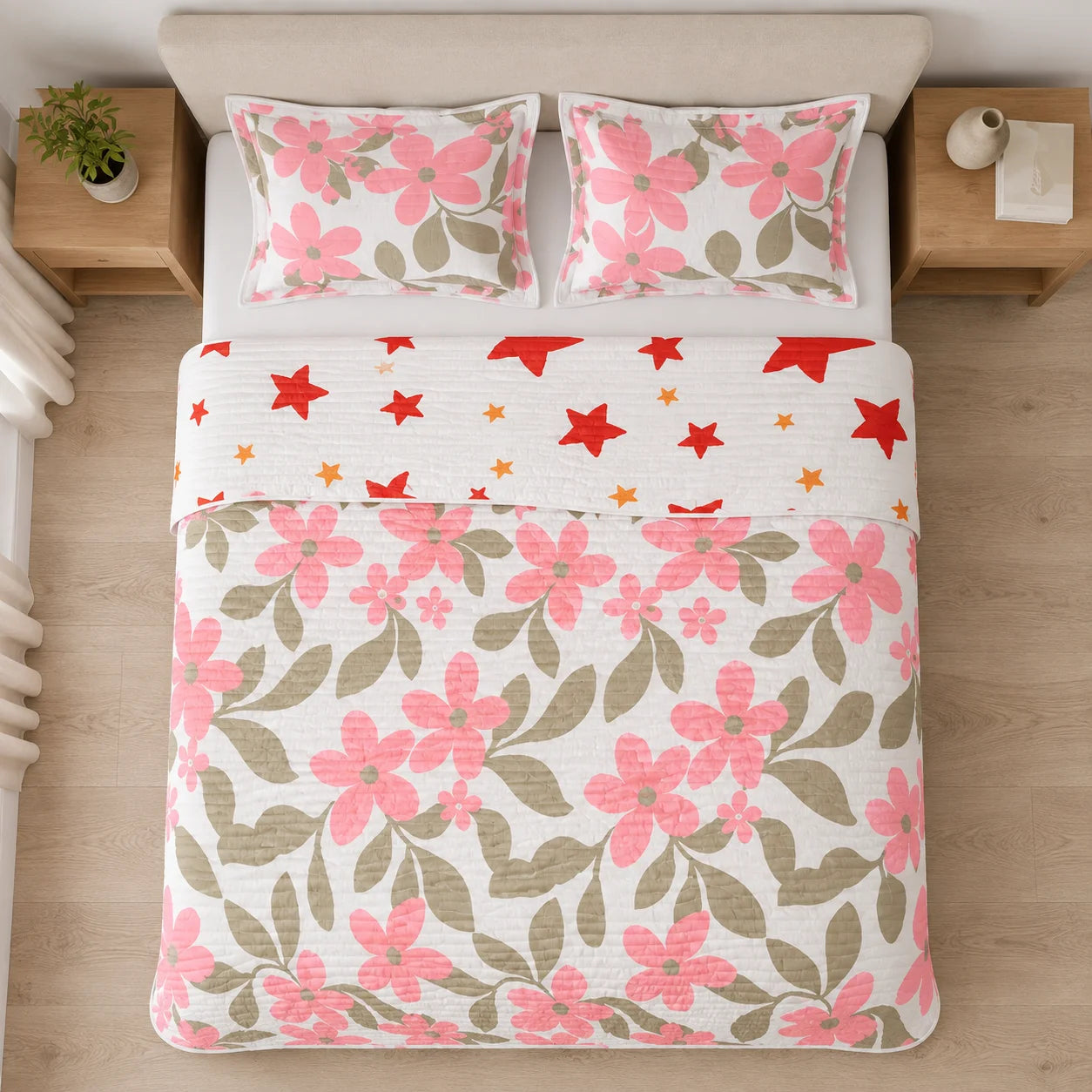 Cubrelecho Estampado Prensado Doble Faz  Starry Rose