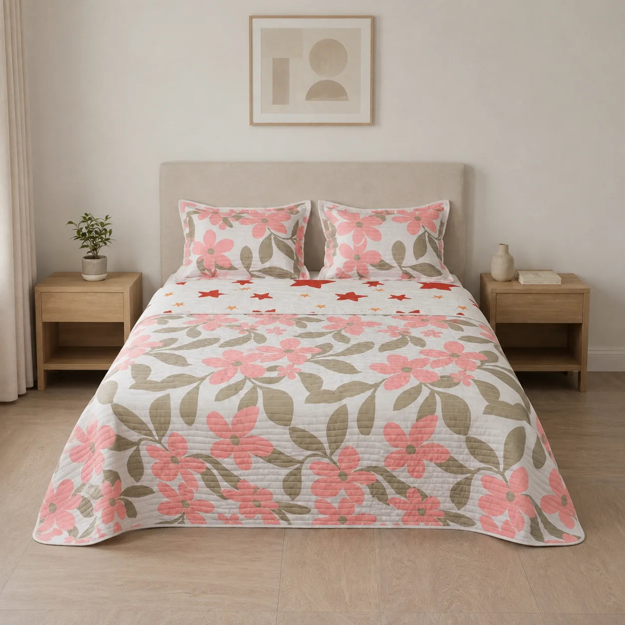 Cubrelecho Estampado Prensado Doble Faz  Starry Rose