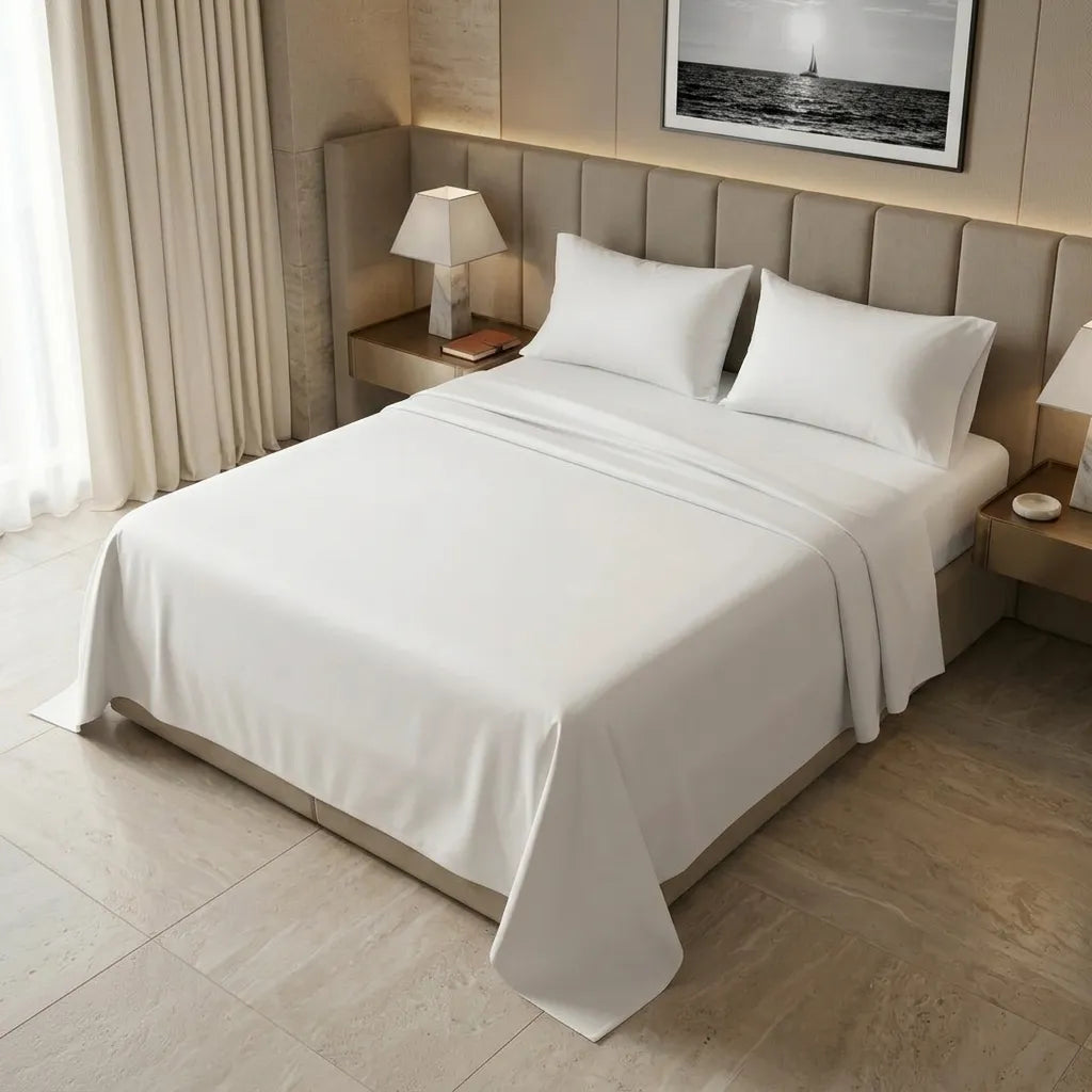 Juego De Sábana Microfibra Suavizada Blanca Hotelera Confortable