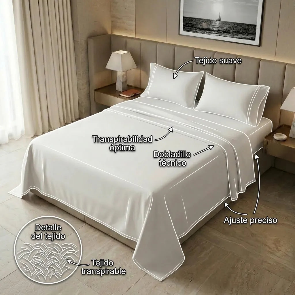 Juego De Sábana Microfibra Suavizada Blanca Hotelera Confortable