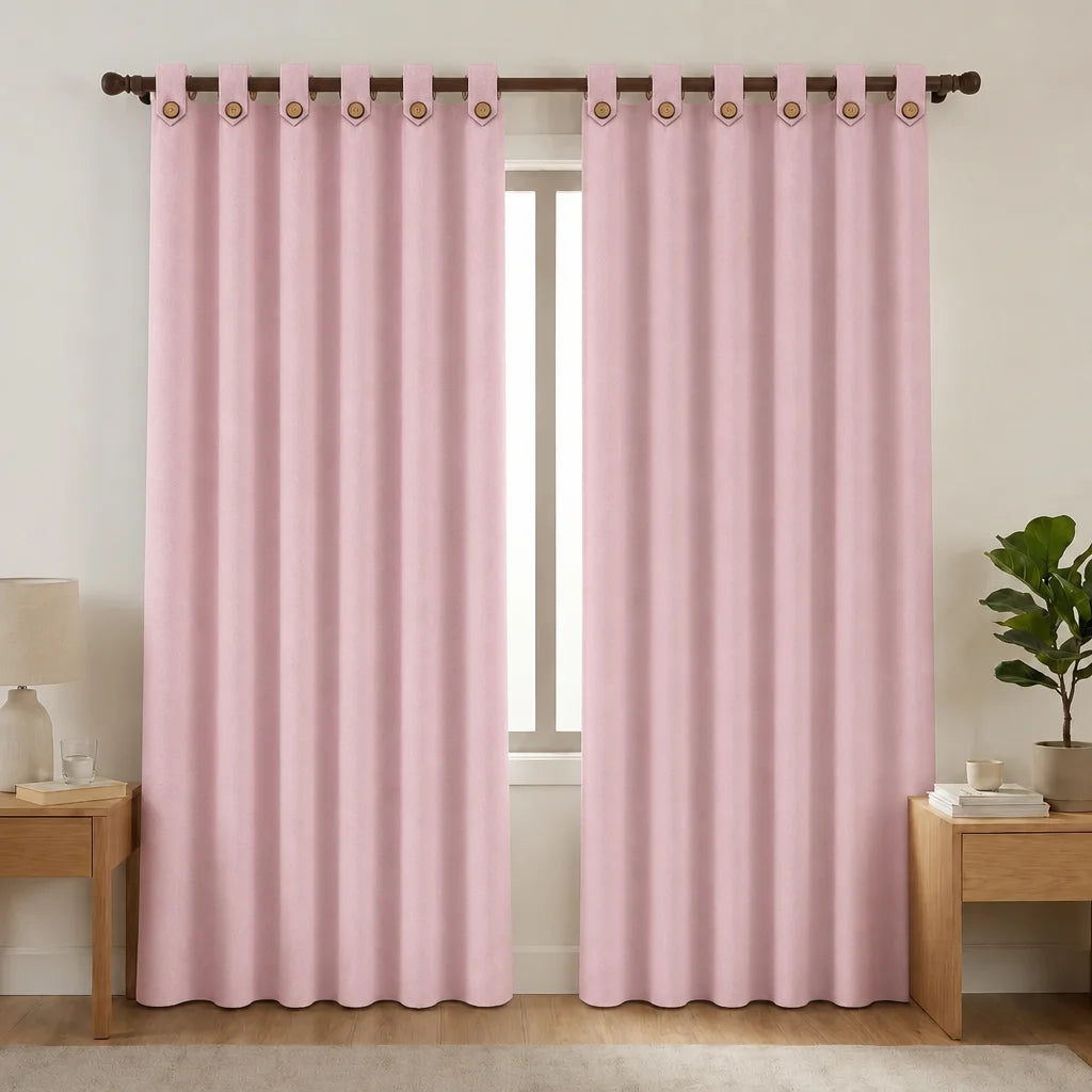 Cortina Black Out Anti-Luz Baltica Boton Rosado Aislantes