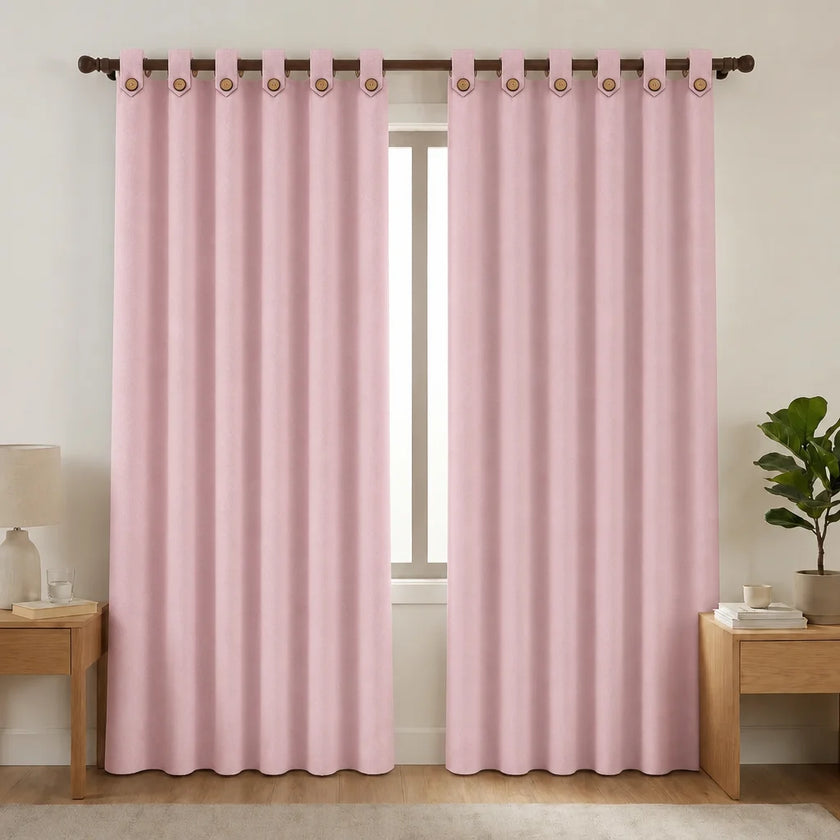 Cortina Black Out Anti-Luz Baltica Boton Rosado Aislantes