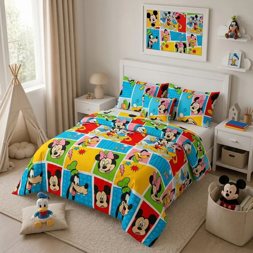 Cubrelecho Acolchado Disney Mickey Y Sus Amigos Multicolor Estampados Animados