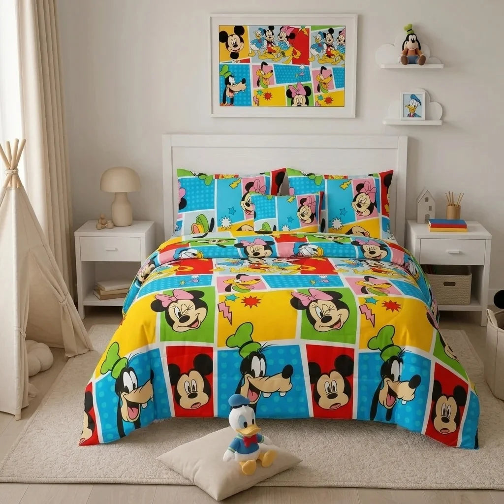 Cubrelecho Acolchado Disney Mickey Y Sus Amigos Multicolor Estampados Animados