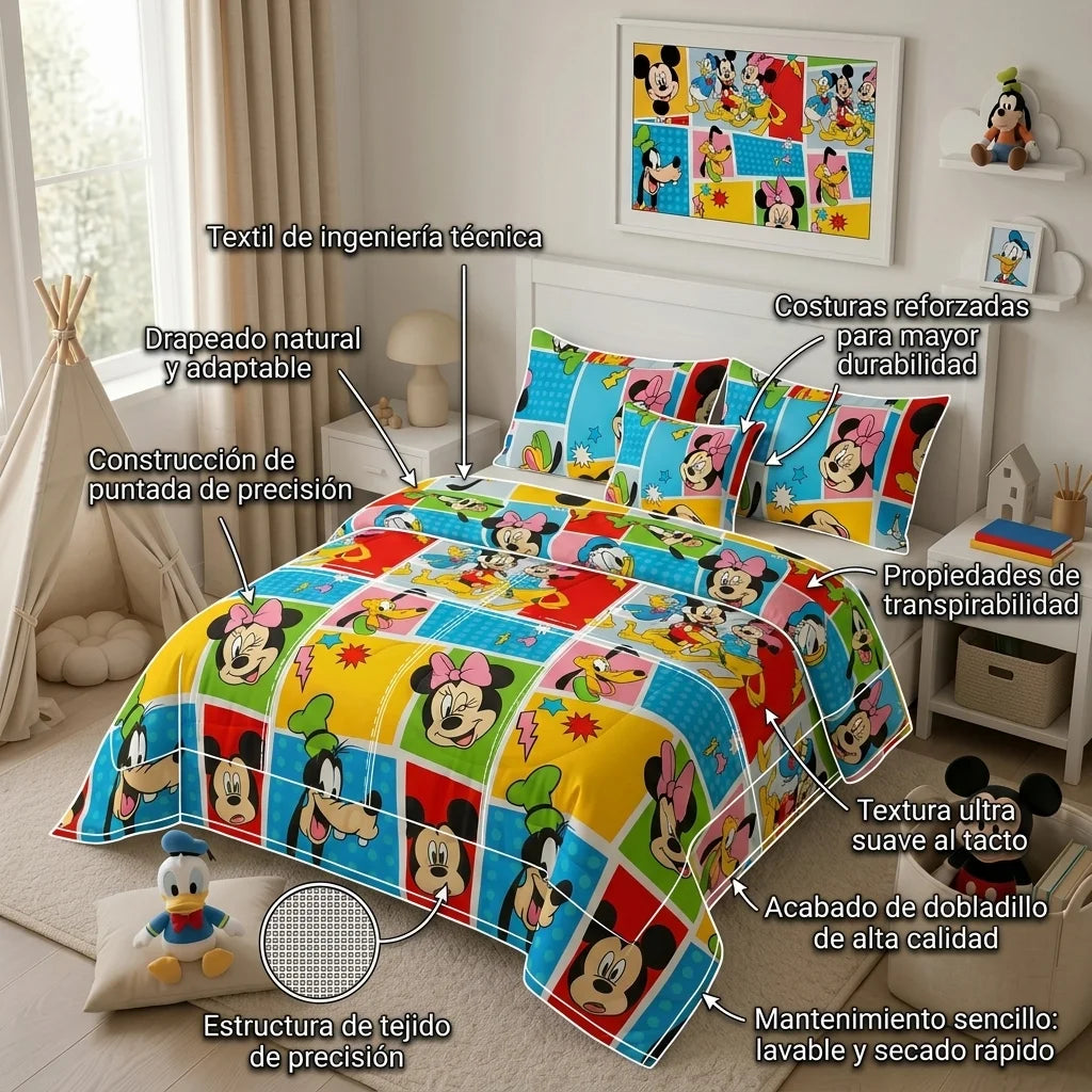 Cubrelecho Acolchado Disney Mickey Y Sus Amigos Multicolor Estampados Animados