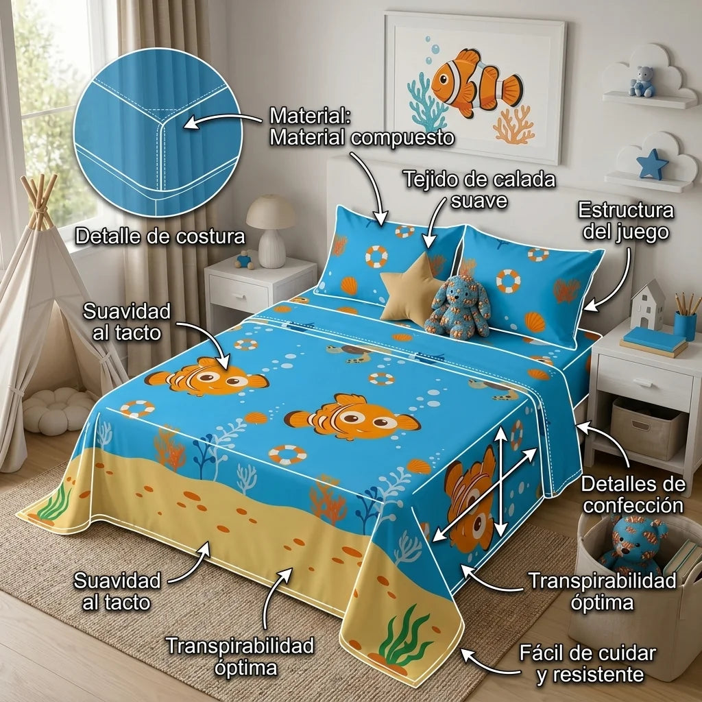 Juegos De Sábanas Disney Buscando A Nemo Celeste Estampados Animados