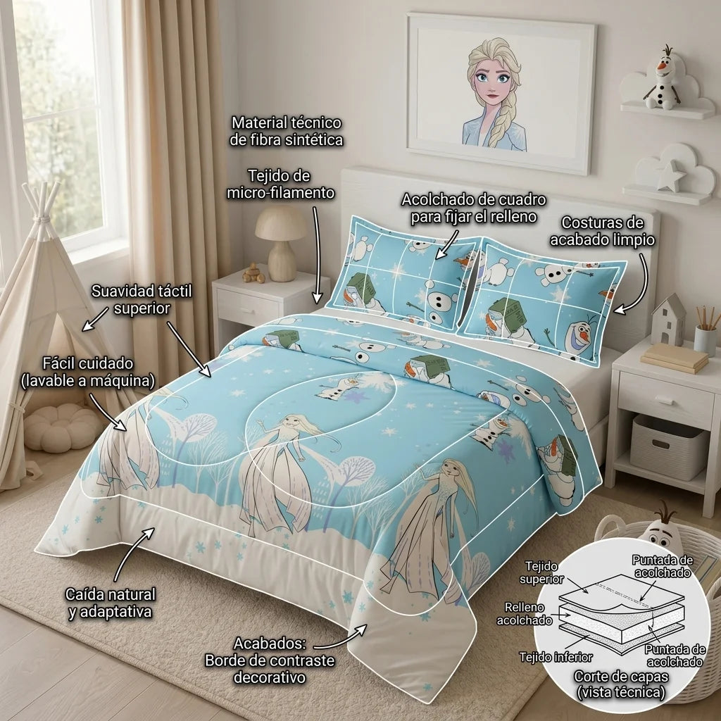 Cubrelecho Acolchado Disney Frozen Celeste Estampados Animados