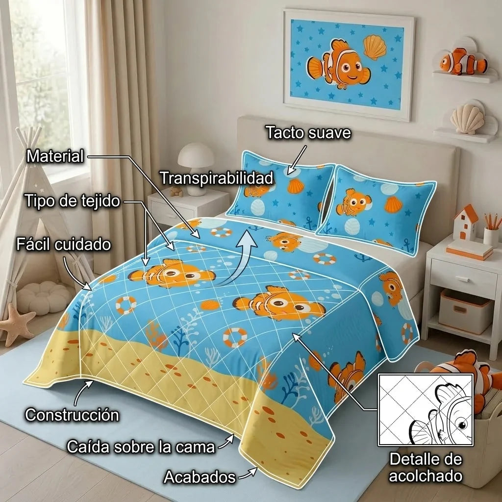 Cubrelecho Prensado Disney Buscando A Nemo Celeste Estampados Animados