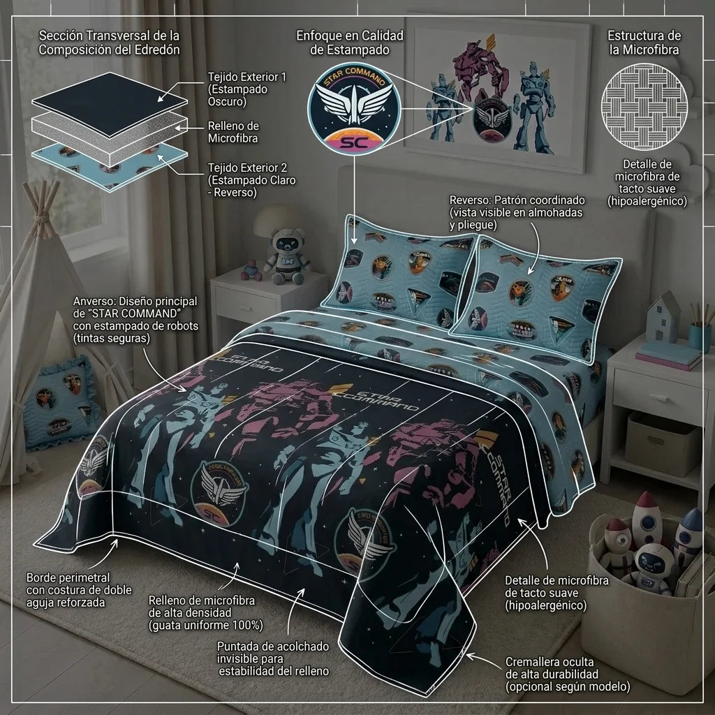 Cubrelecho Prensado Cama Sencilla Disney Lightyear Comando Estelar Negro Estampados Animados