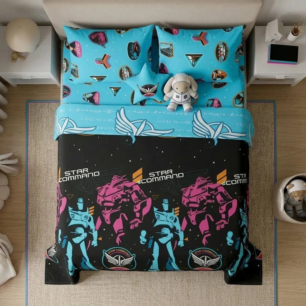 Juego De Sábanas Cama Doble Disney Lightyear Comando Estelar Negro Estampados Animados