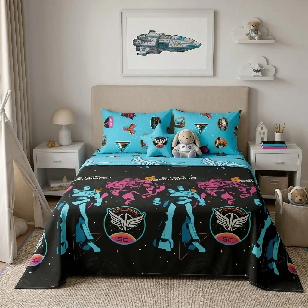Juego De Sábanas Cama Doble Disney Lightyear Comando Estelar Negro Estampados Animados