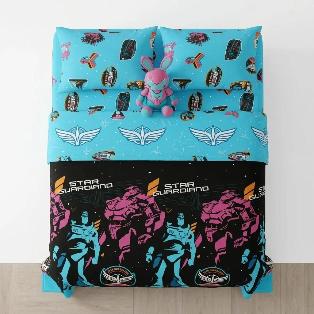 Juego De Sábana Con Cortina Disney Azul Celeste Buzz Ligthyear Estampados Animados