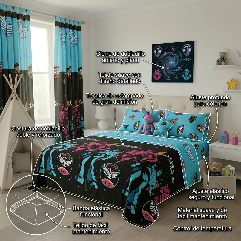 Juego De Sábana Con Cortina Disney Azul Celeste Buzz Ligthyear Estampados Animados