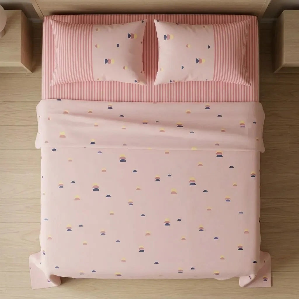 Juego De Sabanas 180 Hilos Rosado Semicírculos Y Líneas Confortable