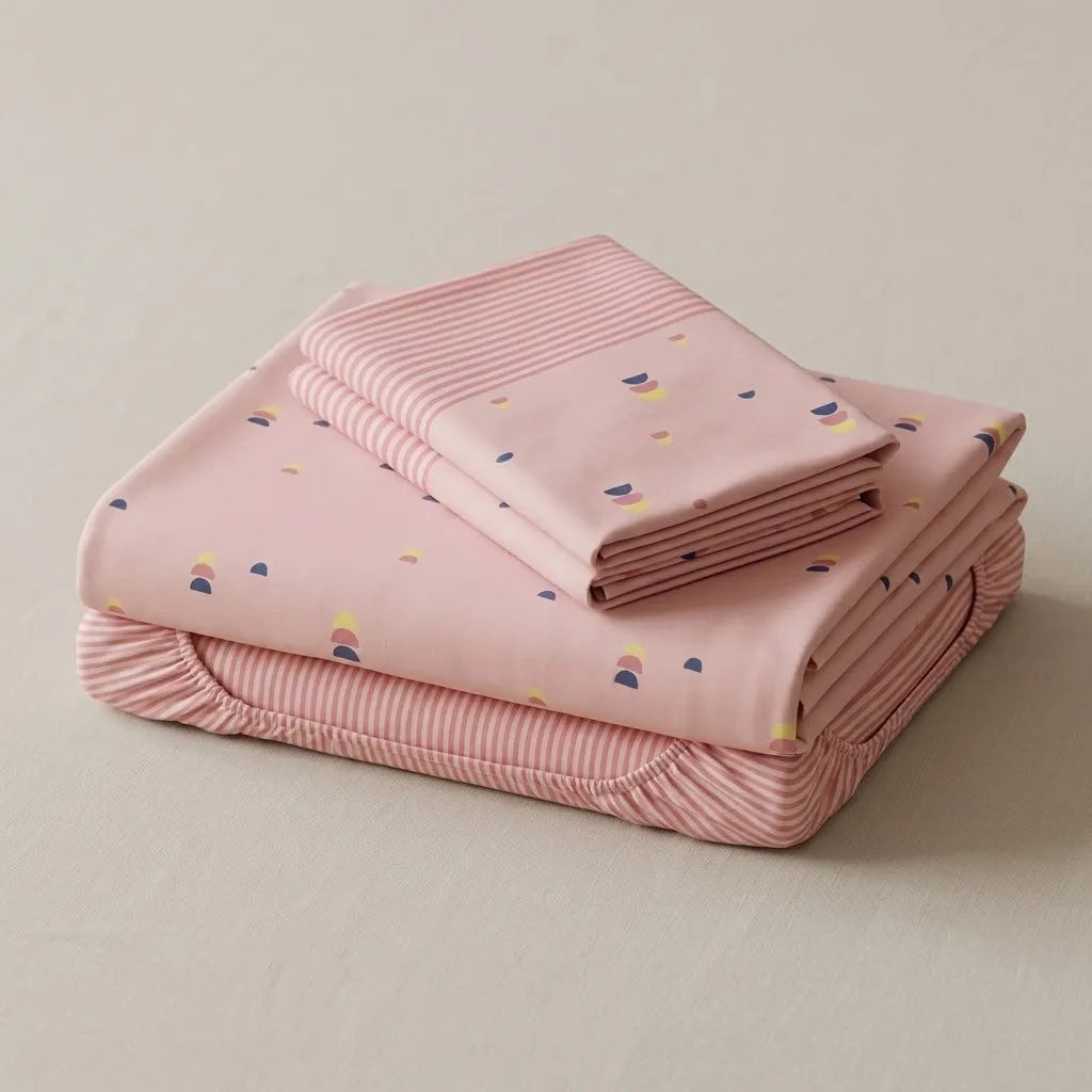 Juego De Sabanas 180 Hilos Rosado Semicírculos Y Líneas Confortable