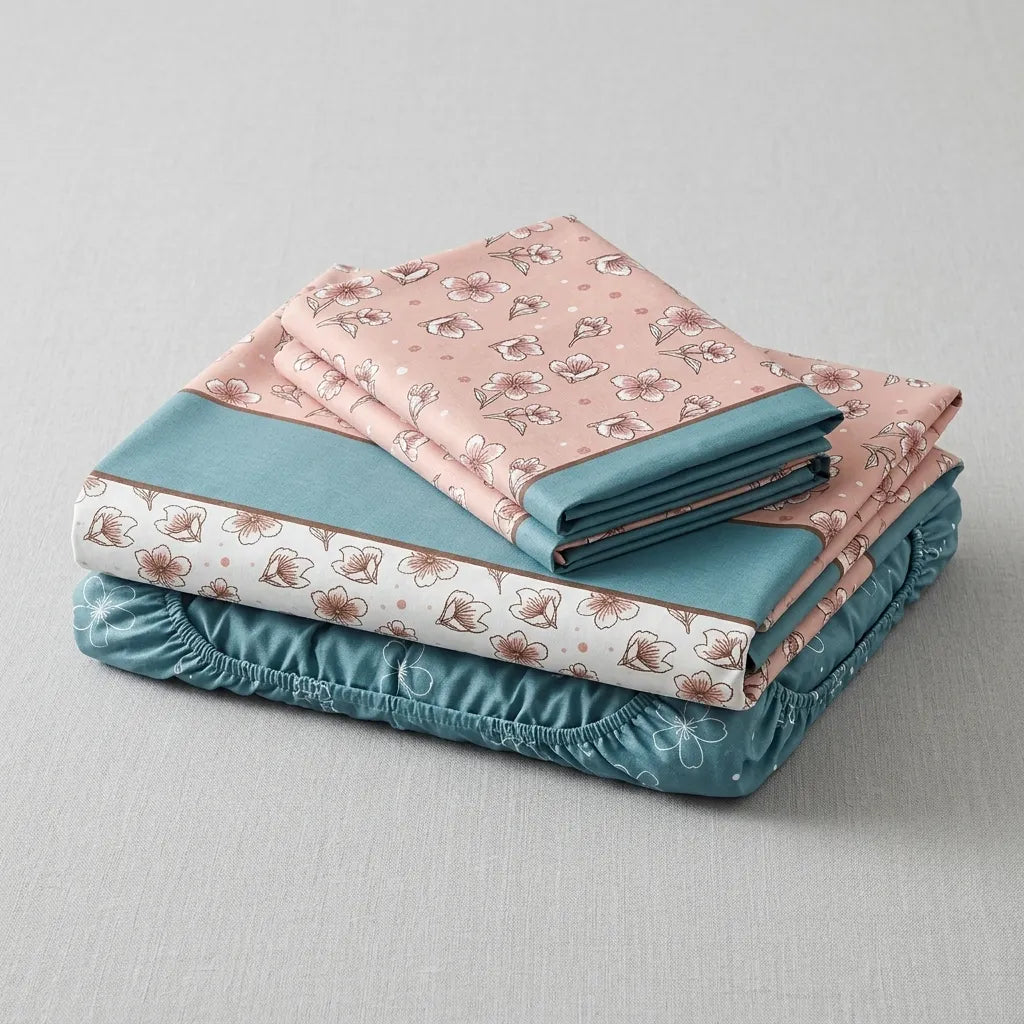Juego De Sabanas 180 Hilos Rosado Azul Flores Confortable