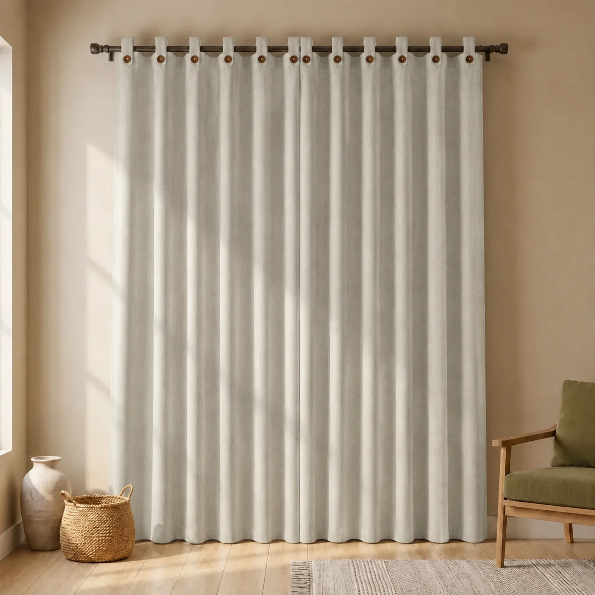 Cortina Lino Boton Ancestral Gris Neutrales