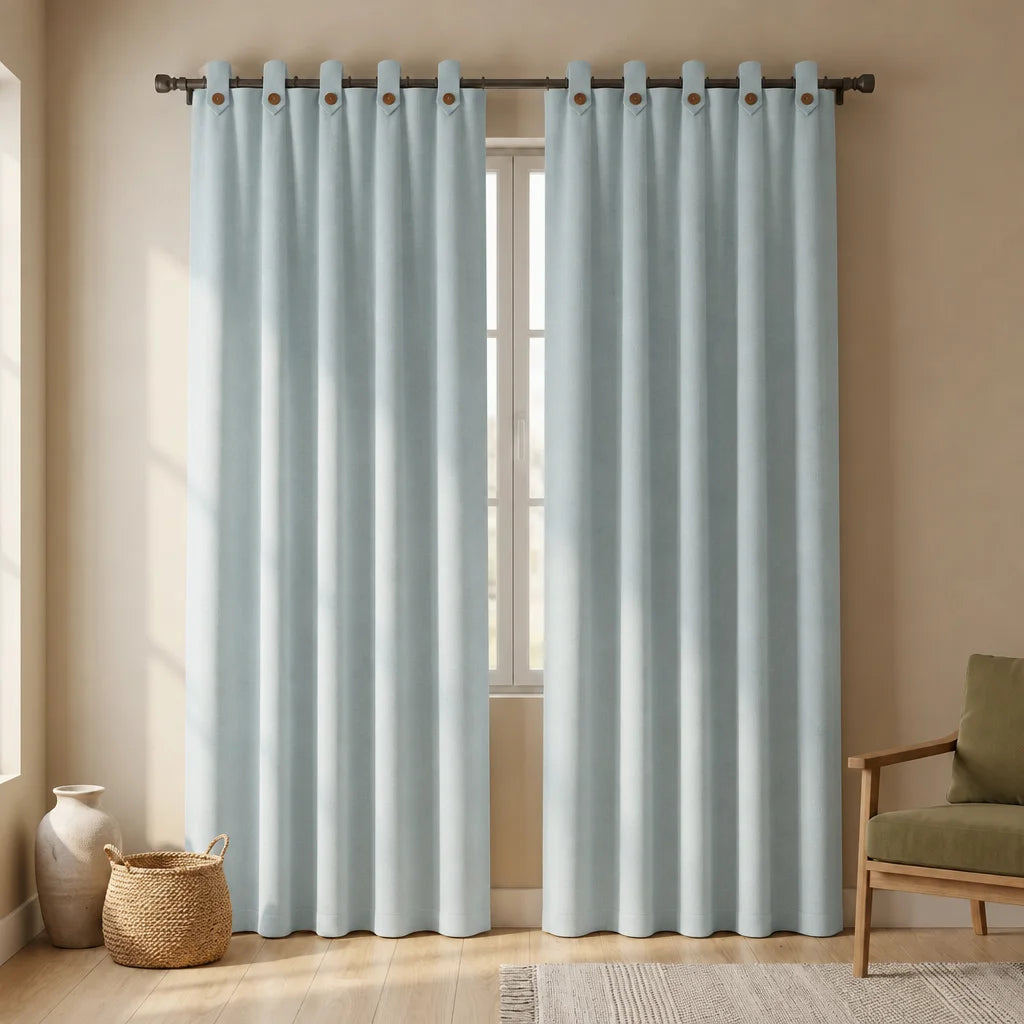 Cortina Lino Boton Ancestral Azul Neutrales