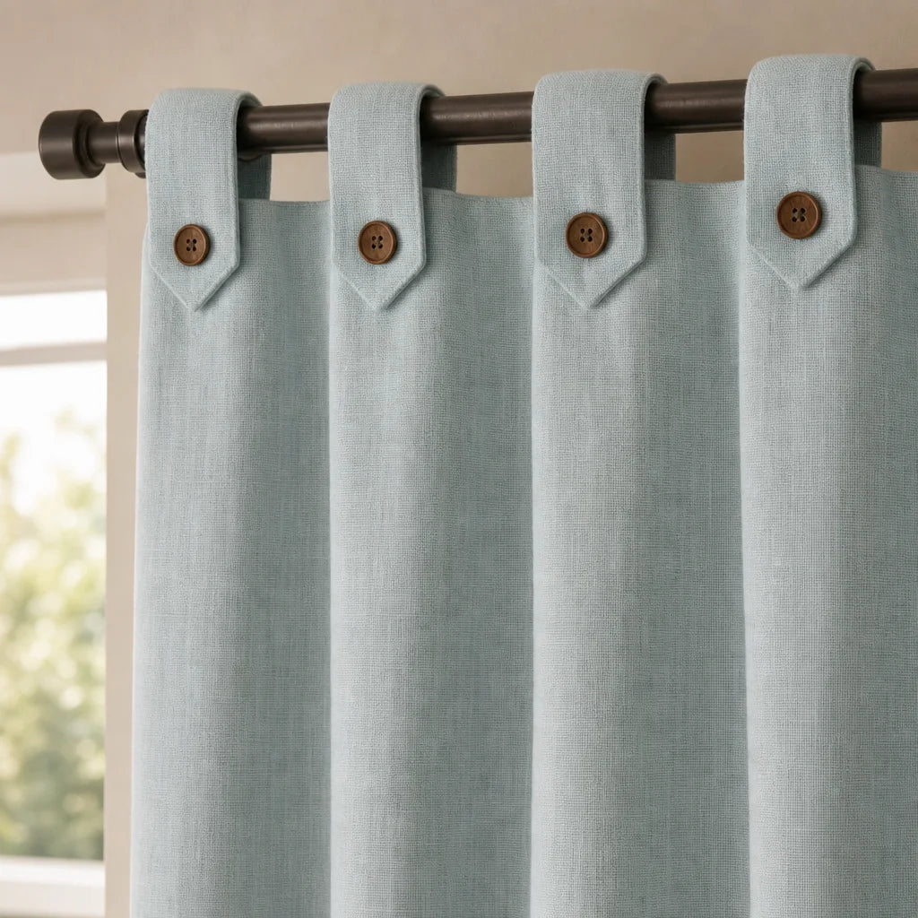 Cortina Lino Boton Ancestral Azul Neutrales