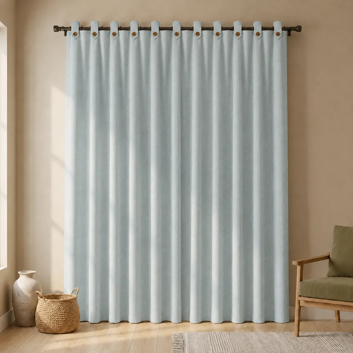 Cortina Lino Boton Ancestral Azul Neutrales