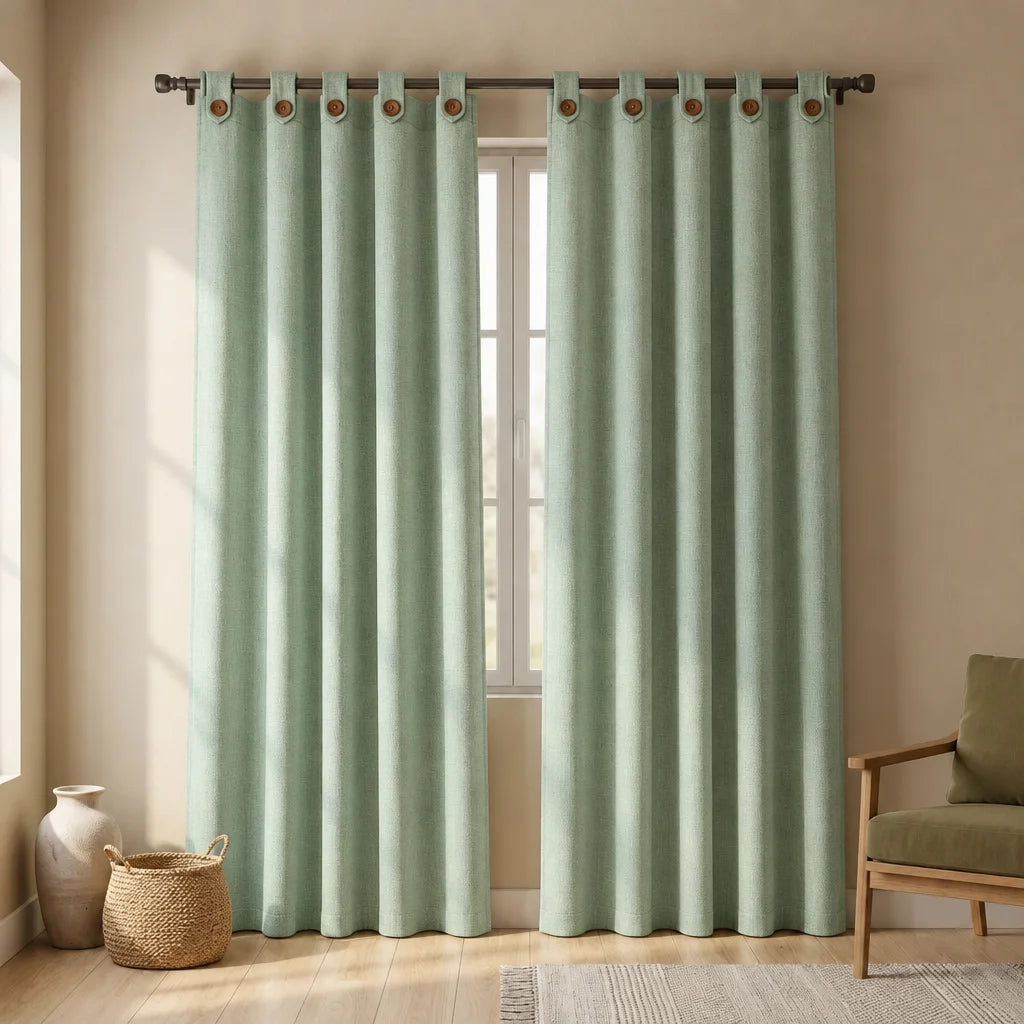 Cortina Lino Boton Ancestral Verde Neutrales