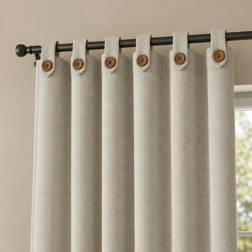 Cortina Lino Boton Ancestral Verde Neutrales