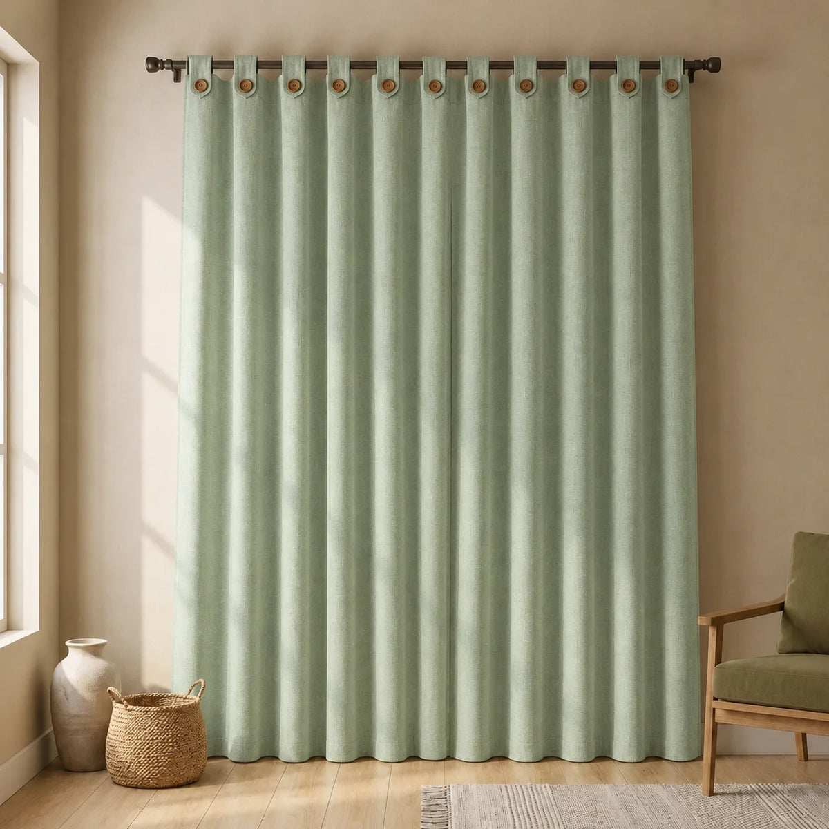 Cortina Lino Boton Ancestral Verde Neutrales