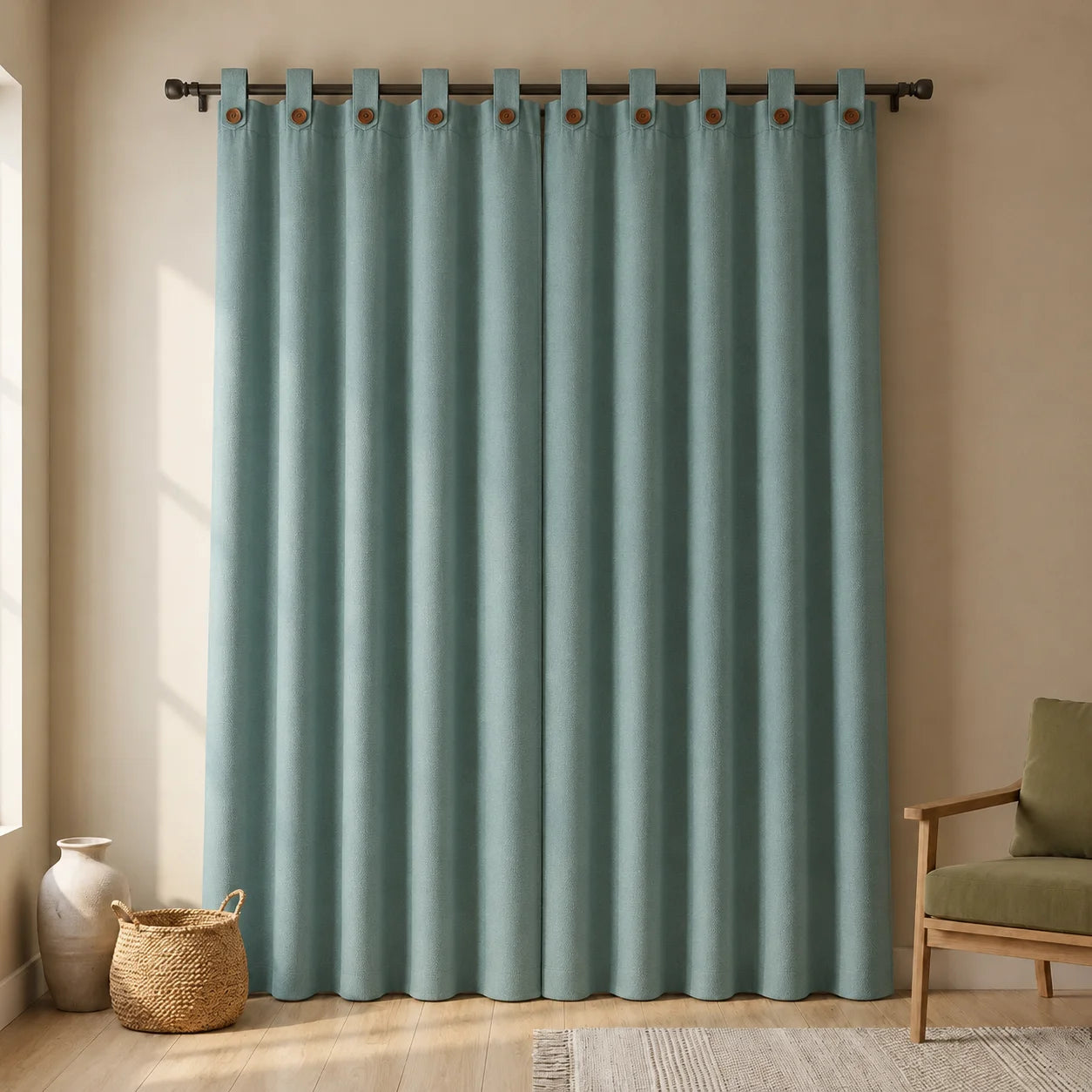 Cortina Ramia Boton Ancestral Verde Clasica